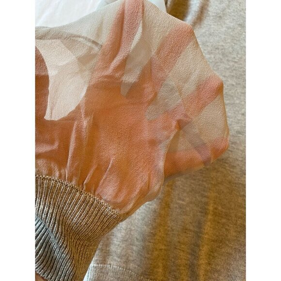 Unique Ramy Brook Sheer Sleeve Sweater V-Neck Long Sleeve Gray  Cashmere Silk Co - Picture 6 of 8